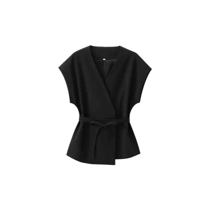 Damen elegantes Wickeloberteil und weite Palazzo-Hose Set R&B