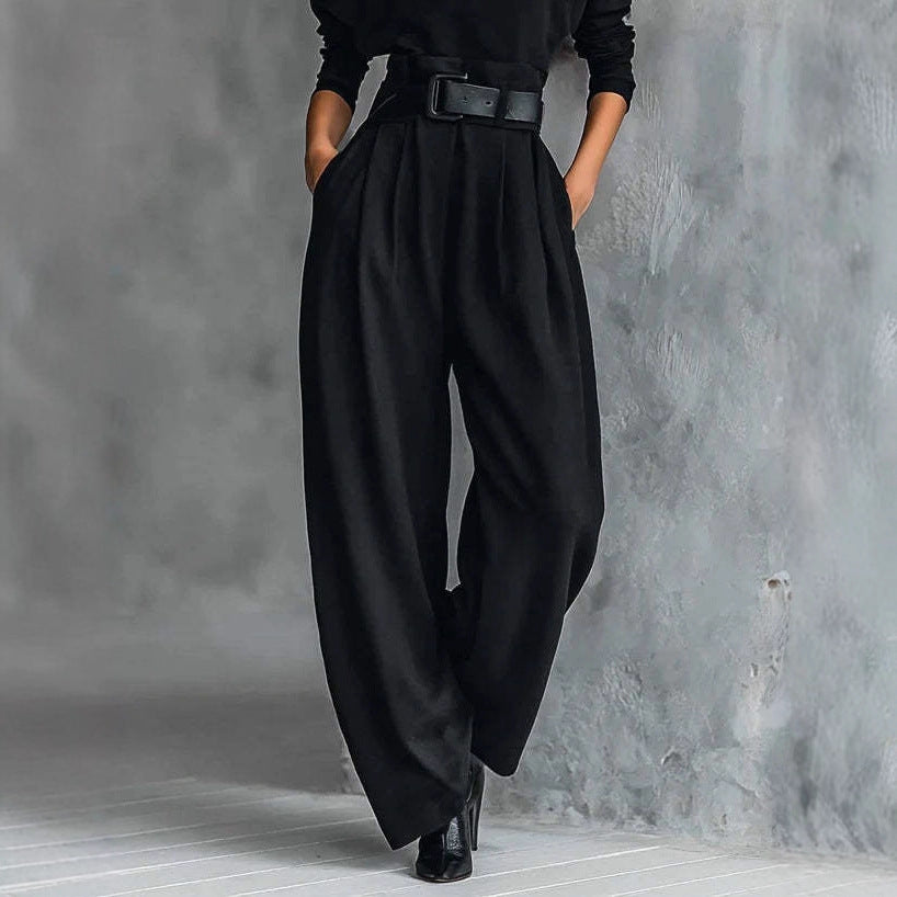 Damen nan elegante hochgeschnittene Plisseehose mit weitem Bein und Rollkragen-Feinstricktop R&B