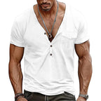 Herren Kurzarm-Henley-T-Shirt mit dekorativer Brusttasche und modernem Schnitt R&B