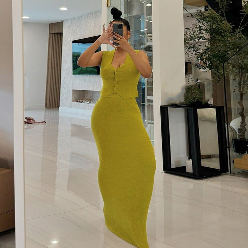 Damen Figurumspielendes Maxikleid mit Knopfdetails und schmalem Schnitt R&B