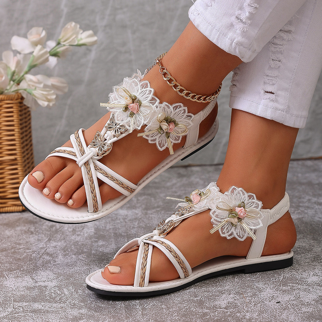 Damen elegante Riemchen-Sandalen mit floralem Design R&B
