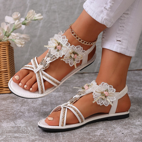 Damen elegante Riemchen-Sandalen mit floralem Design R&B