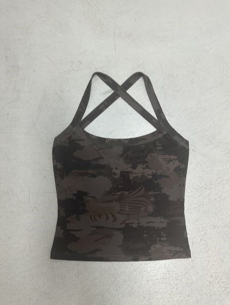 Damen sportliches Tanktop mit X-förmigem Rücken und Camouflage-Muster R&B