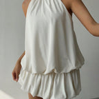 Damen sommerliches Minikleid mit haltem Kragen und asymmetrischem Design R&B