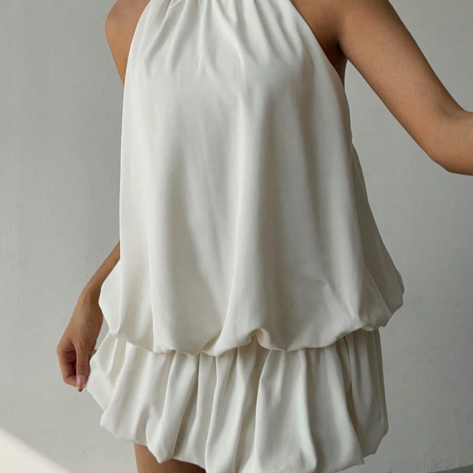 Damen sommerliches Minikleid mit haltem Kragen und asymmetrischem Design R&B
