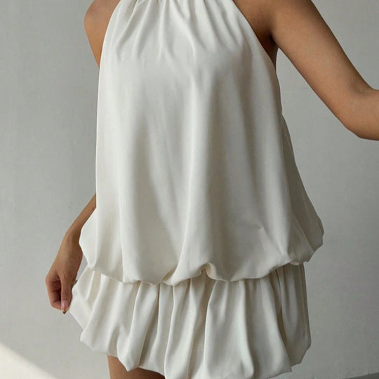 Damen sommerliches Minikleid mit haltem Kragen und asymmetrischem Design R&B