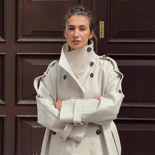 Damen Oversized Trenchcoat mit Taschen und stilvollen Knopfdetails R&B