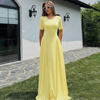 Damen Fließendes Maxikleid mit praktischen Seitentaschen und Rundhalsausschnitt R&B