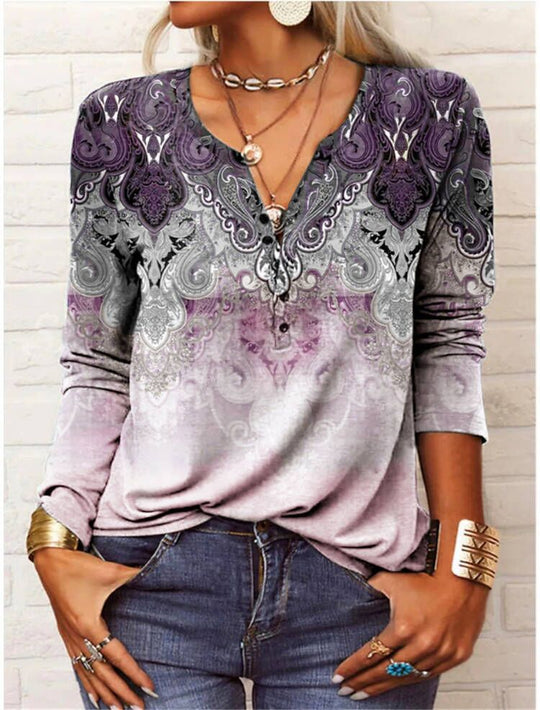 Damen langärmliges Casual-Shirt mit verspieltem Muster R&B