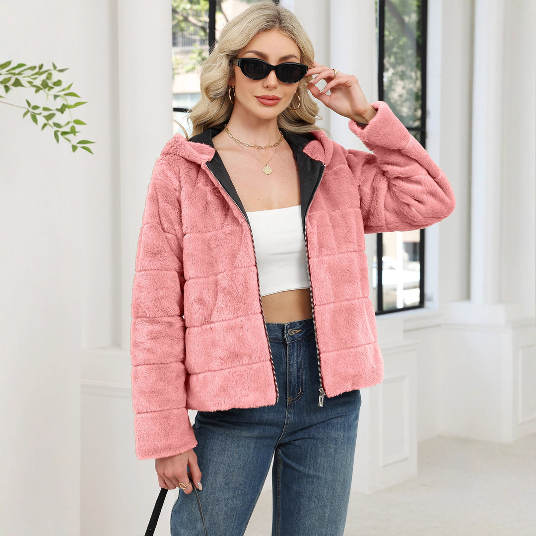 Damen Kuschelige Oversized-Fleecejacke mit Reißverschluss und Kapuze R&B