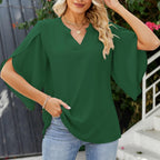 Damen Blusenshirt mit weiten Ärmeln und V-Ausschnitt R&B