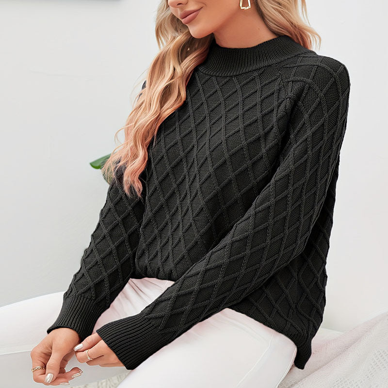 Damen Strickpullover mit Rautenstruktur und Rollkragen R&B