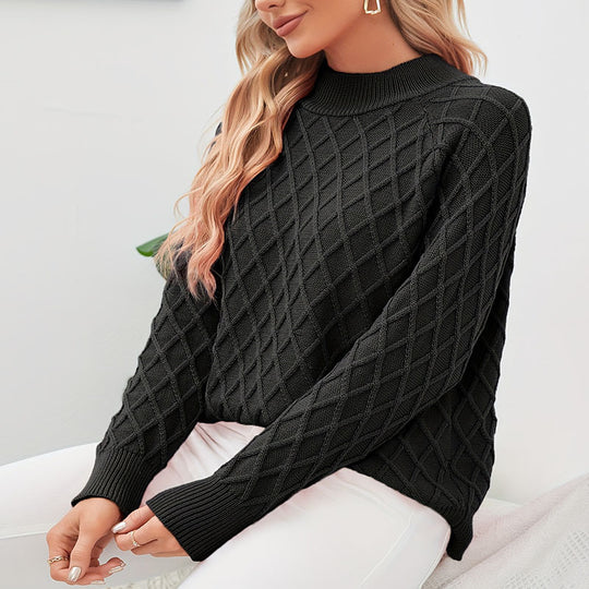 Damen Strickpullover mit Rautenstruktur und Rollkragen R&B