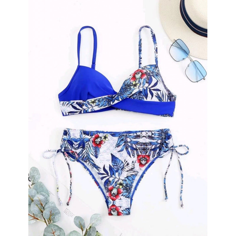 Damen Triangel-Bikini mit floralem Muster und stilvollen Bindebändern R&B