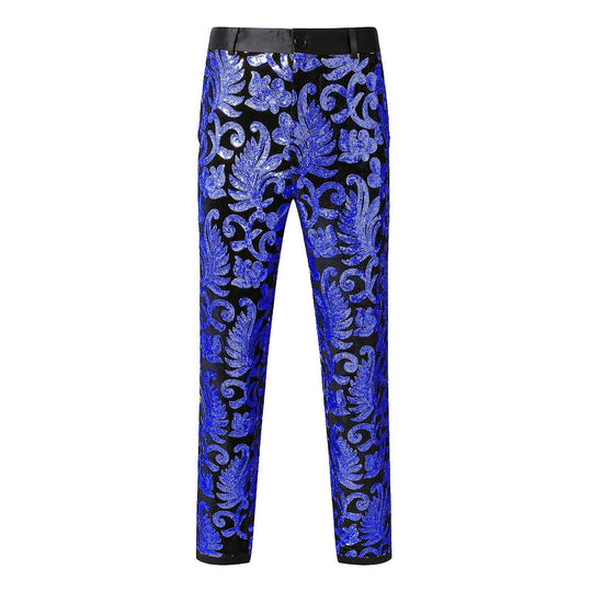 Herren elegante Pailletten-Hosen mit floralem Muster R&B