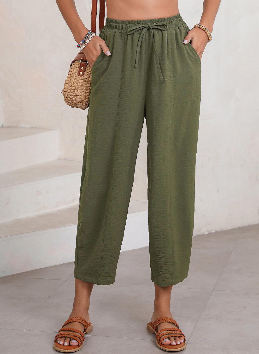 Damen lockere Freizeithose mit elastischem Bund und seitlichen Taschen R&B