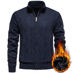 Herren Strickjacke mit Zopfmuster und hohem Stehkragen R&B