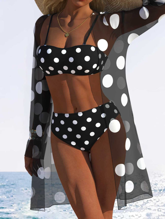 Damen Bikini-Set mit floralem Design und transparenter Strandjacke R&B