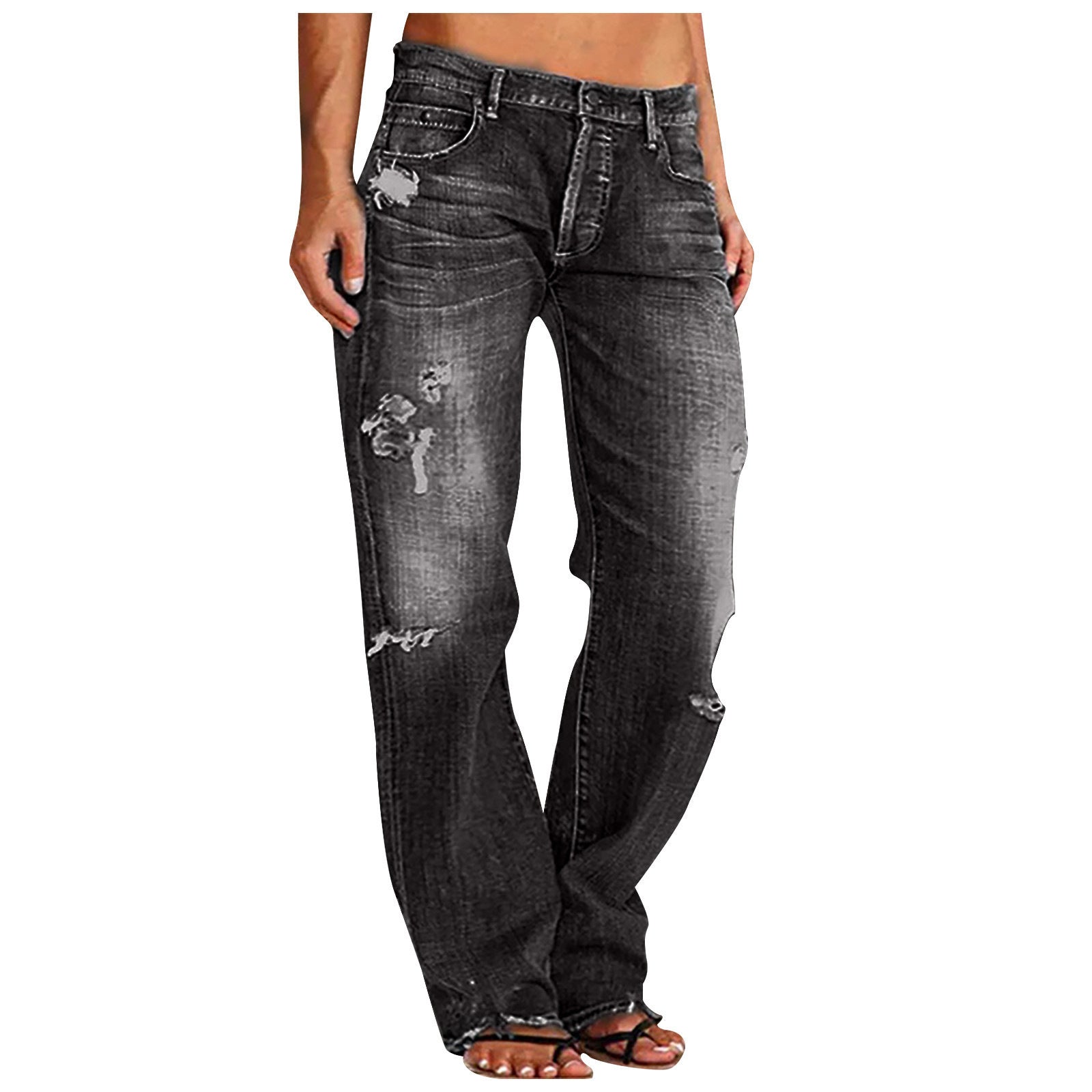 Damen Destroyed Jeans mit weitem Bein und lässiger Passform