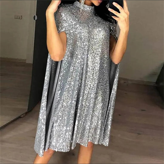 Damen elegantes glitzerndes Abendkleid mit weitem Schnitt und schimmerndem Look R&B