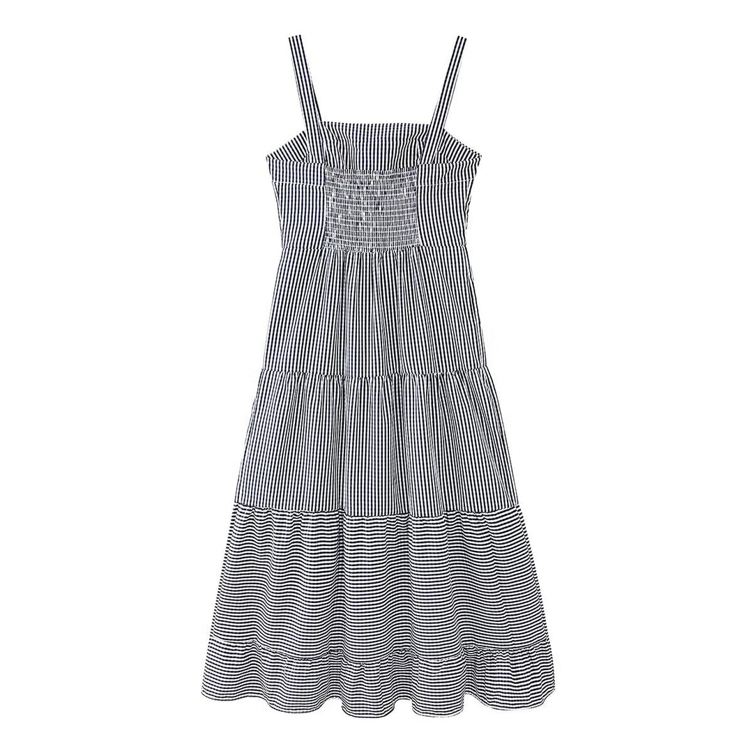 Damen luftiges Maxikleid mit Streifenmuster und floralen Stickereien R&B