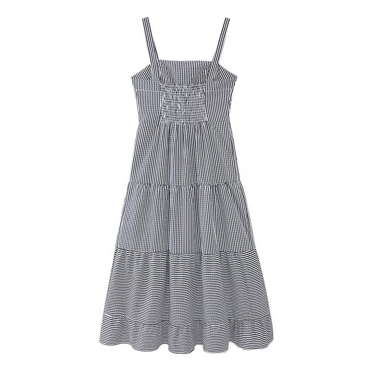Damen luftiges Maxikleid mit Streifenmuster und floralen Stickereien R&B