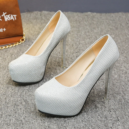 Damen Hochhackige Pumps mit glitzerndem Obermaterial und transparentem Absatz R&B