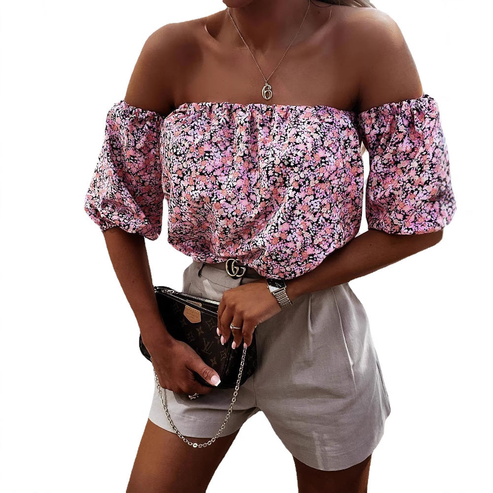 Damen Off-Shoulder Bluse mit voluminösen Puffärmeln und floralem Muster R&B