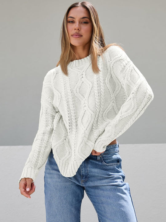 Damen Grobstrickpullover mit Wellenmuster und weitem Schnitt R&B