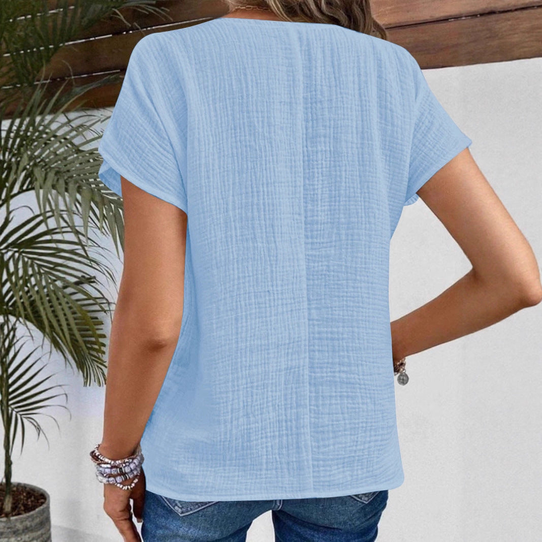 Damen Blusenshirt mit stilvollem Schalkragen und dekorativen Knopfdetails R&B