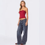 Damen Weite High-Waist Jeans mit praktischen Taschen