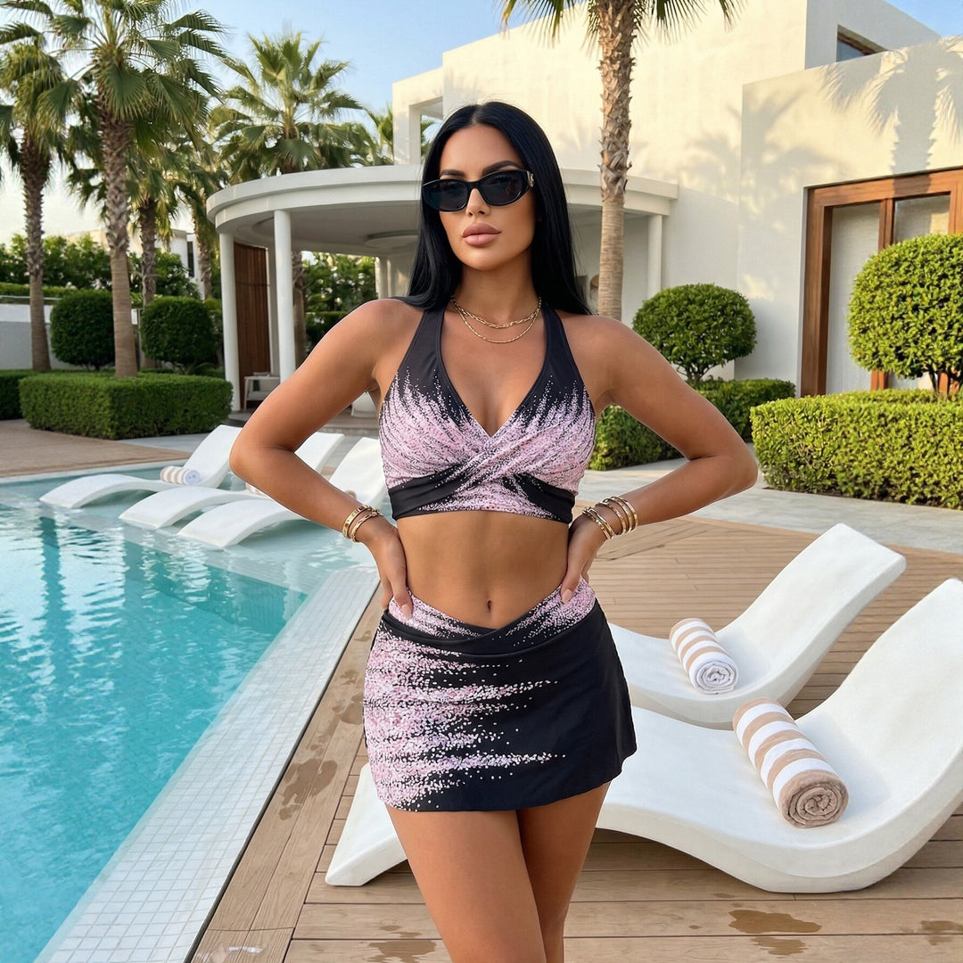 Damen Sportliches Bikini-Set mit elegantem Wickelrock R&B
