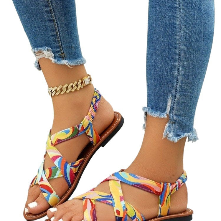 Damen Modesandalen mit buntem Riemendesign R&B