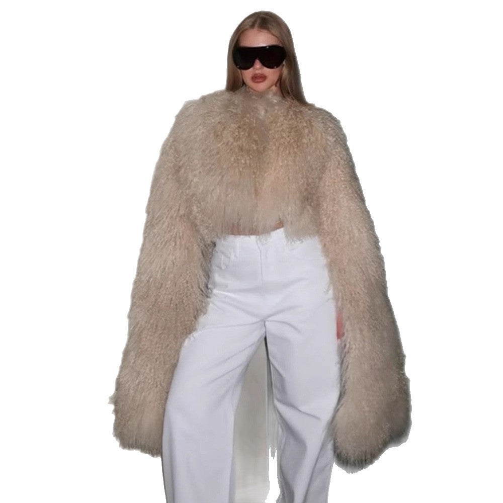 Damen Kunstfelljacke mit voluminösem Kragen und eleganten Details R&B
