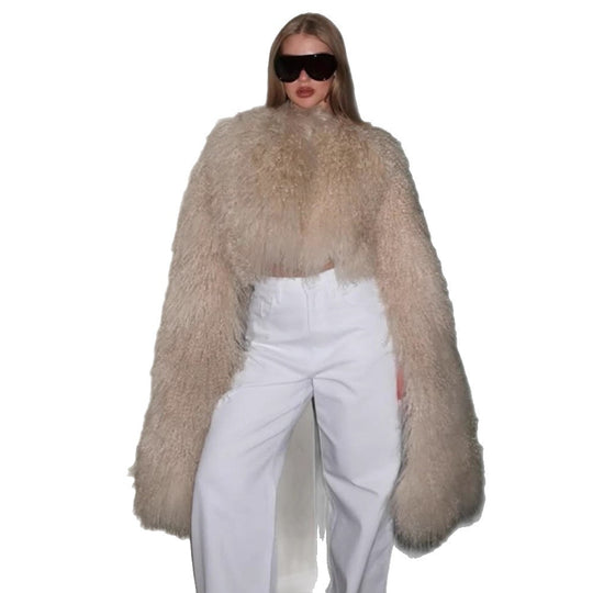 Damen Kunstfelljacke mit voluminösem Kragen und eleganten Details R&B