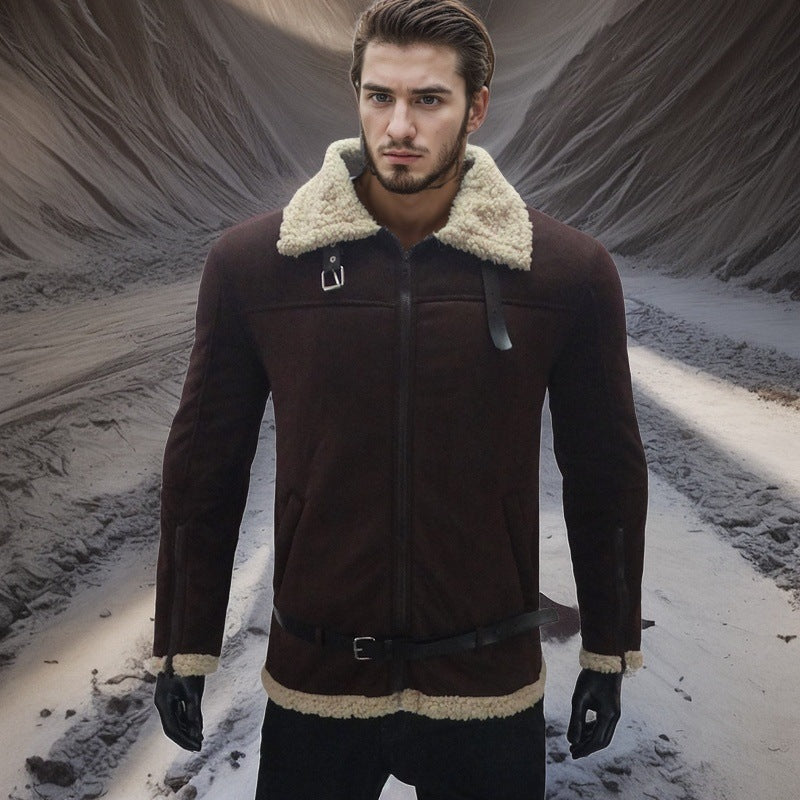 Herren Lammfelljacke mit modernem Schnitt und abnehmbarer Kapuze R&B