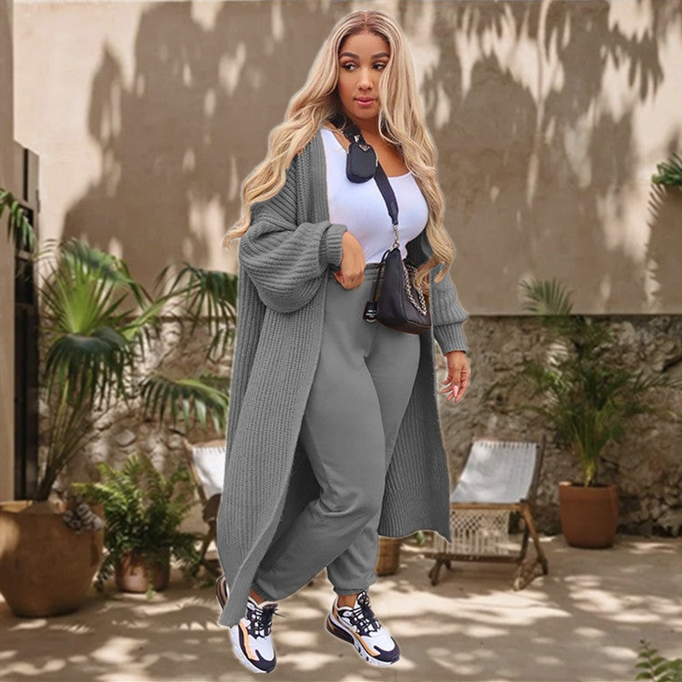 Damen Langer Strickcardigan mit lässigem Schnitt und tiefem V-Ausschnitt R&B