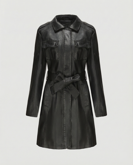 Übergangsjacke Damen schwarz elegant aus Kunstleder