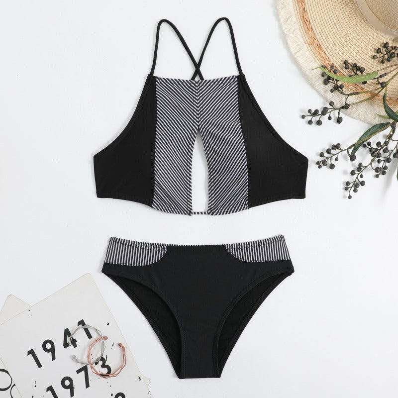 Damen Sport-Bikini mit modischem Streifen-Design und verstellbaren Trägern R&B