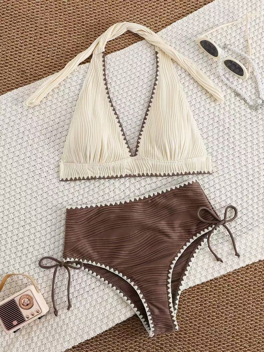 Damen Bikini-Set mit tiefem V-Ausschnitt und hoch taillierter Hose R&B