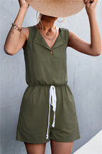 Damen lässiger Overall mit knöpfbarem Ausschnitt und verstellbarem Taillenzug R&B