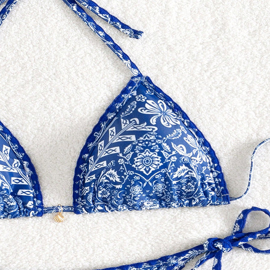 Damen Triangel-Bikini mit verstellbaren Bindebändern und floralem Print R&B