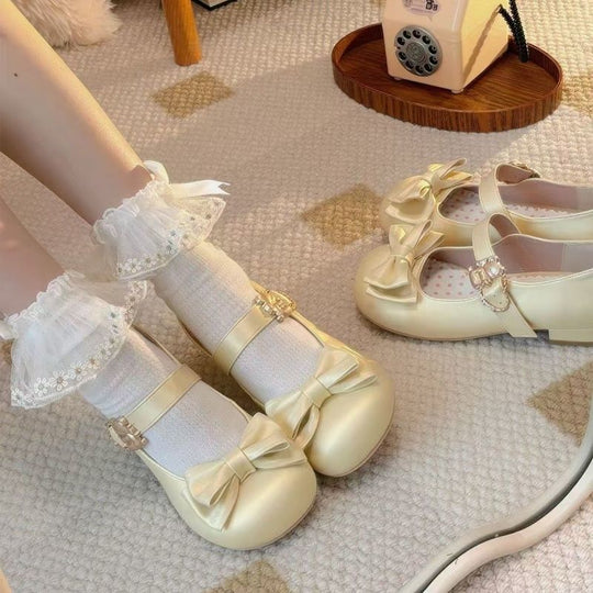 Damen elegante Mary Jane Ballerinas mit Schleifenverzierung R&B