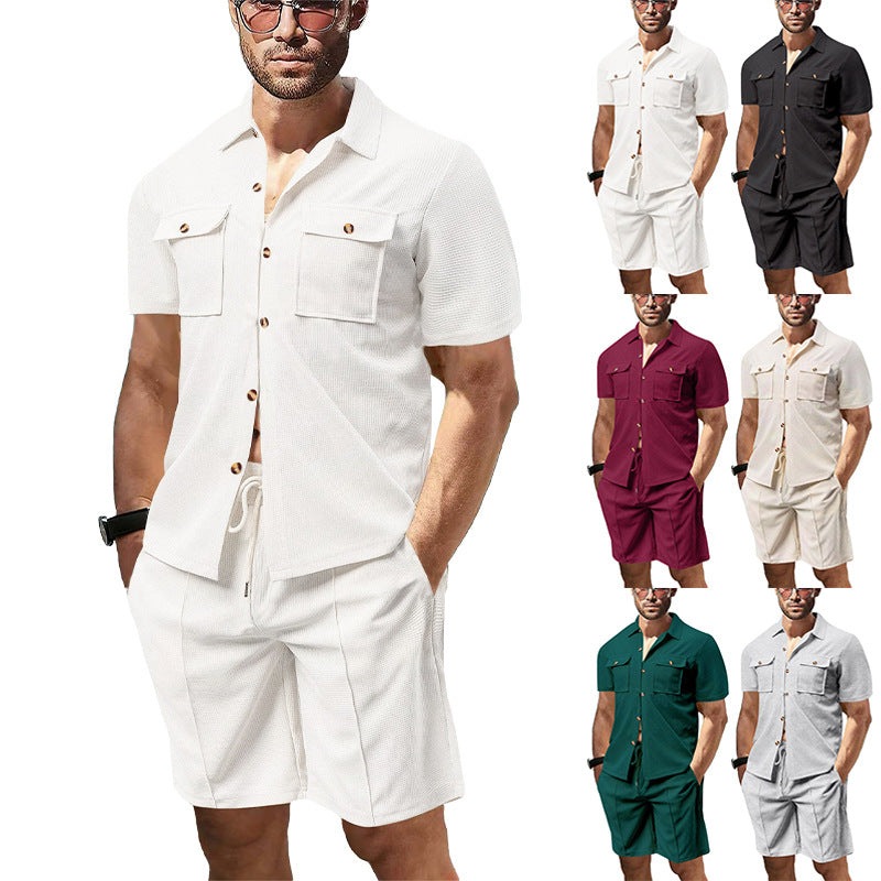 Herren modisches Kurzarmhemd- und Shorts-Set mit praktischen Taschen und atmungsaktiver Struktur R&B