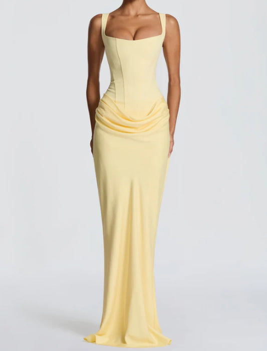 Damen Elegantes Maxikleid mit tiefem V-Ausschnitt und seitlichem Schlitz EB