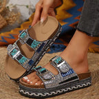 Damen Bequeme Riemensandalen mit Funkelnden Akzenten und Verstellbaren Riemen R&B