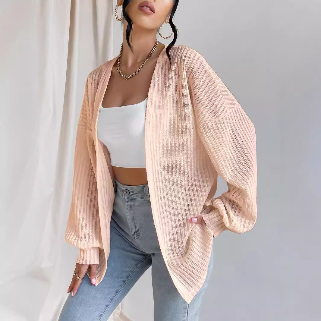 Damen Lässige Strickjacke mit weit geschnittenen Ärmeln und Rippenstruktur R&B