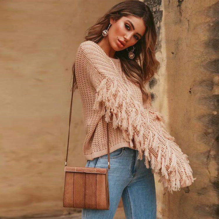 Damen Strickpullover mit voluminösen Fransenärmel und modernem Schnitt R&B