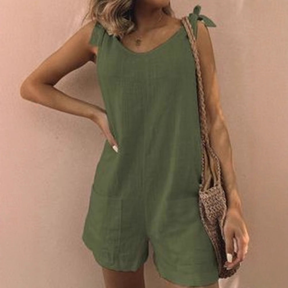 Damen Jumpsuit mit praktischen Taschen und verspielten Schulterbändern R&B