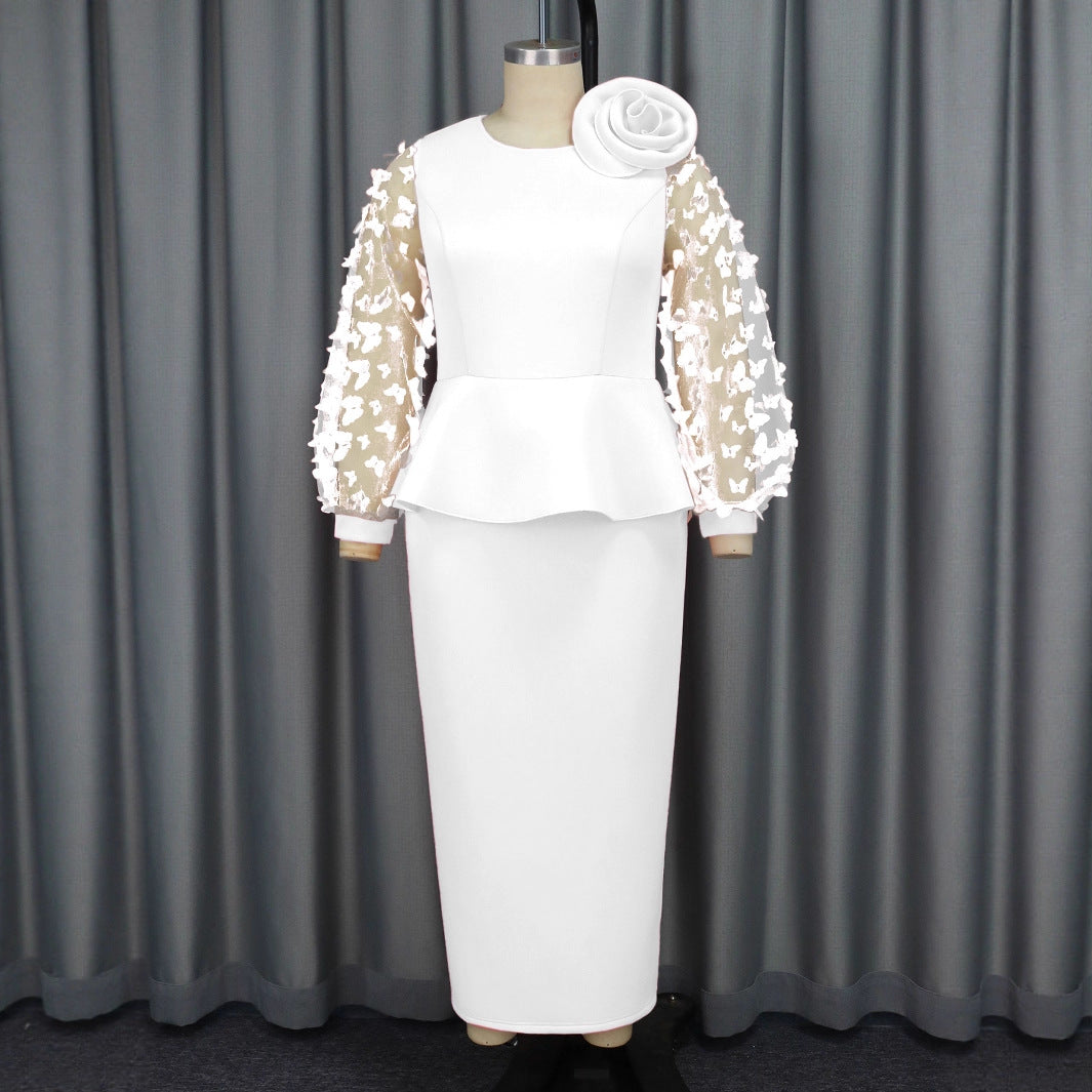 Damen Elegantes Kleid mit extravaganten Puffärmeln und floralem Detail R&B
